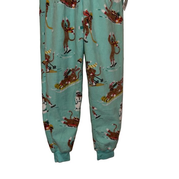 NWT Nick & Nora Pajamas Womens M Monkey Soft Fleece Unionsuit One Piece Green - Picture 4 of 11